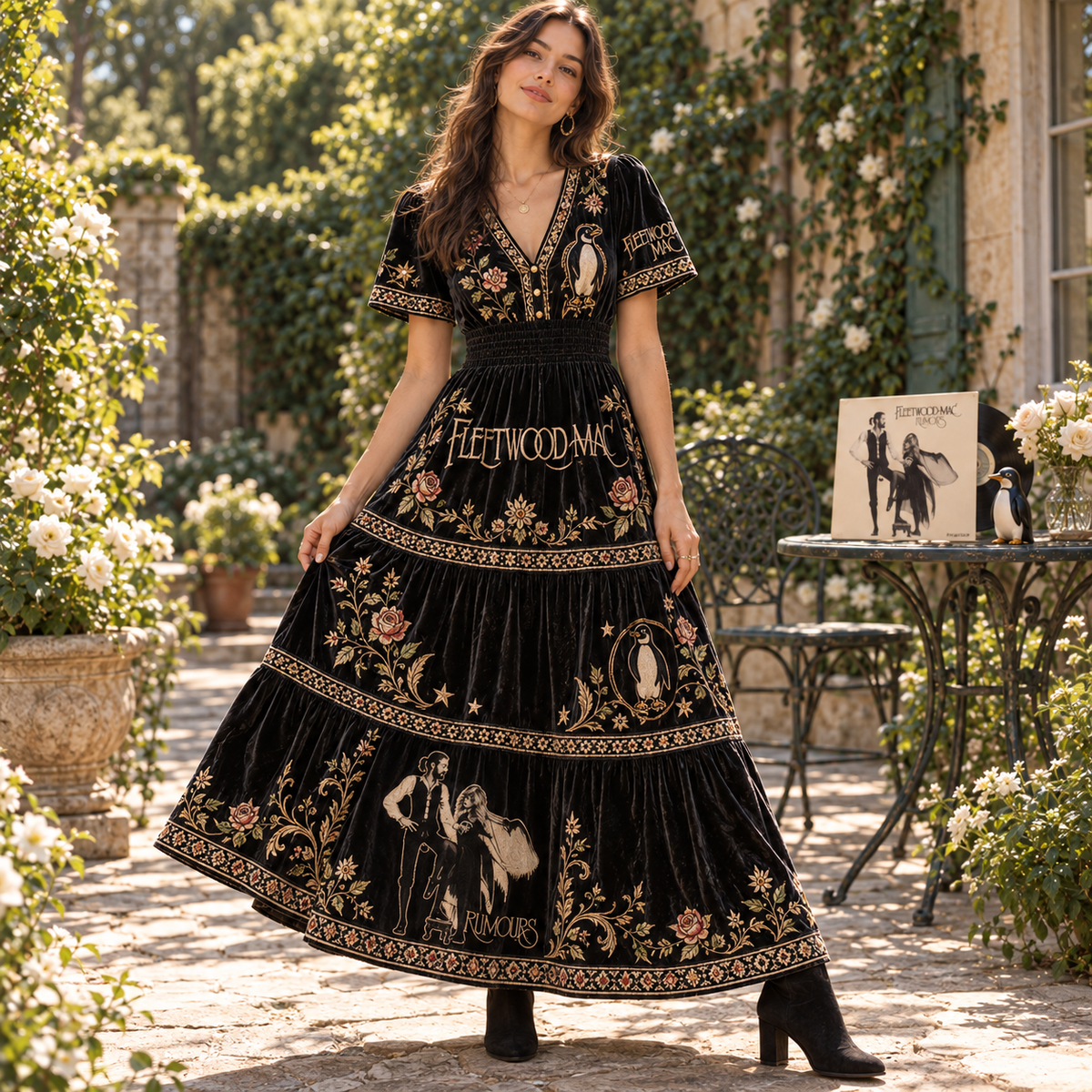 FLM Premium Embroidered Velvet Maxi Dress PTKL