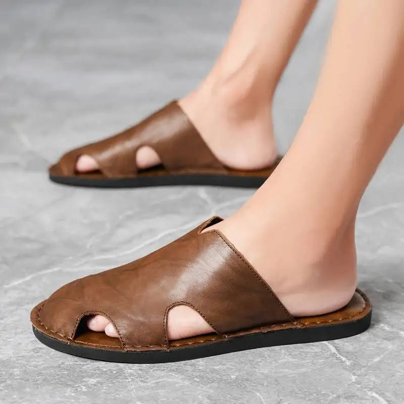 Genuine Leather Men's Sandals Beach Shoes Slippers High Quality Non-Slip Men Casual Breathable Summer Footwear Mens Outdoor Shoe