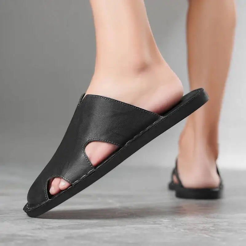 Genuine Leather Men's Sandals Beach Shoes Slippers High Quality Non-Slip Men Casual Breathable Summer Footwear Mens Outdoor Shoe