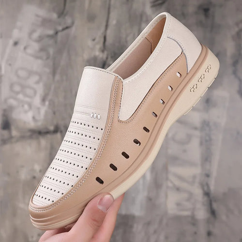 2026 New Designer Business Casual Shoes For Men Breathable Hallow Leather Shoes Male Spring Summer Beige Fashion Shoe Man